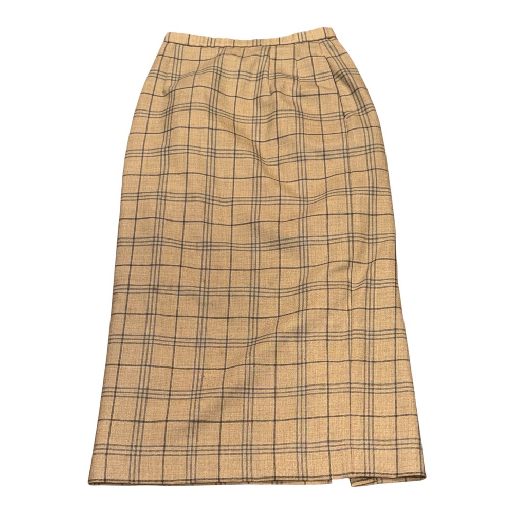 Pendleton Vintage 100% Virgin Wool Plaid Midi Skirt Tan Blue Size 6 Academic
